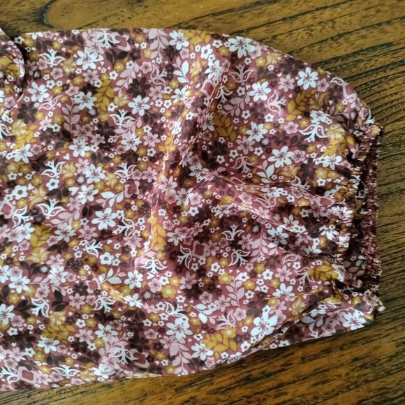 Max Studio Ditsy Floral Chiffon Top L Ruffles Cold Shoulder Lined Blouson Waist - Picture 6 of 7